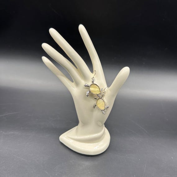 Sea Turtle Dangle Earrings Yellow Shell Inlay Fis… - image 2