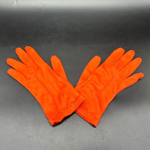 Vintage Ladies Gloves Burnt Orange Nylasuede by Hansen Evening Formal 6 1/2