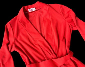 Vintage Red Dress 1980s R and K Originals Belted Business Christmas Valentines