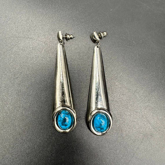 Vintage Earrings Dangle Drop Western Turquoise Si… - image 2