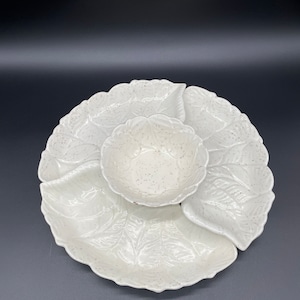 California Pottery Serving Set Speckled Leaves Tray & Bowls