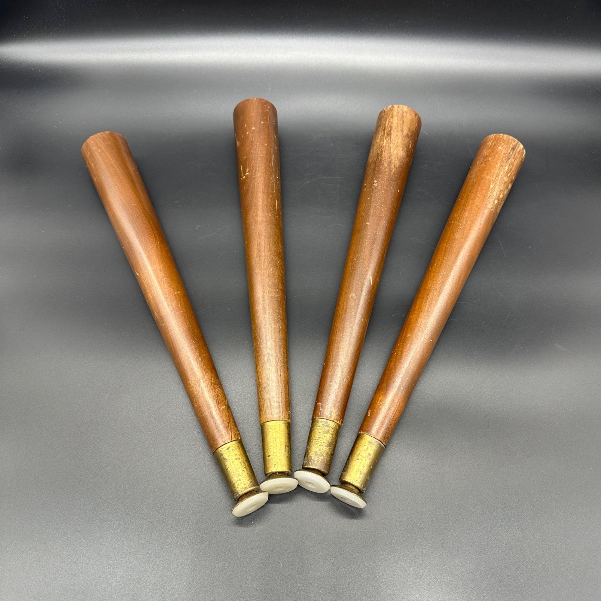 Vintage houten meubelpoten messing taps toelopend midden van de