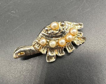Broche Vintage Tortue En Métal Doré - Bijou Ancien, Style Rétro - Parfait Accessoire De Mode !