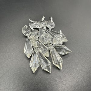 Vintage Chandelier Crystal Prisms Set Of 9 Faceted Teardrop Silver Metal Hanging
