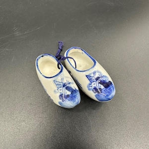 Miniature Delft Blue Porcelain Dutch Shoes Windmill Hanging Decor Hand Painted