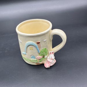 Vintage Kotobuki Mug Easter Bunny Rabbit Cup 3D Hand Painted Japan Pink Scooter