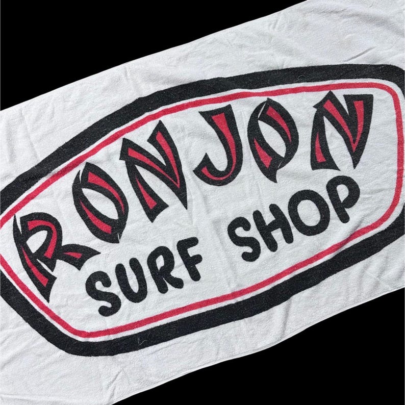Vintage Ron Jon Surf Shop Beach Towel 1980s Red Black Surfer Advertising READ afbeelding 1