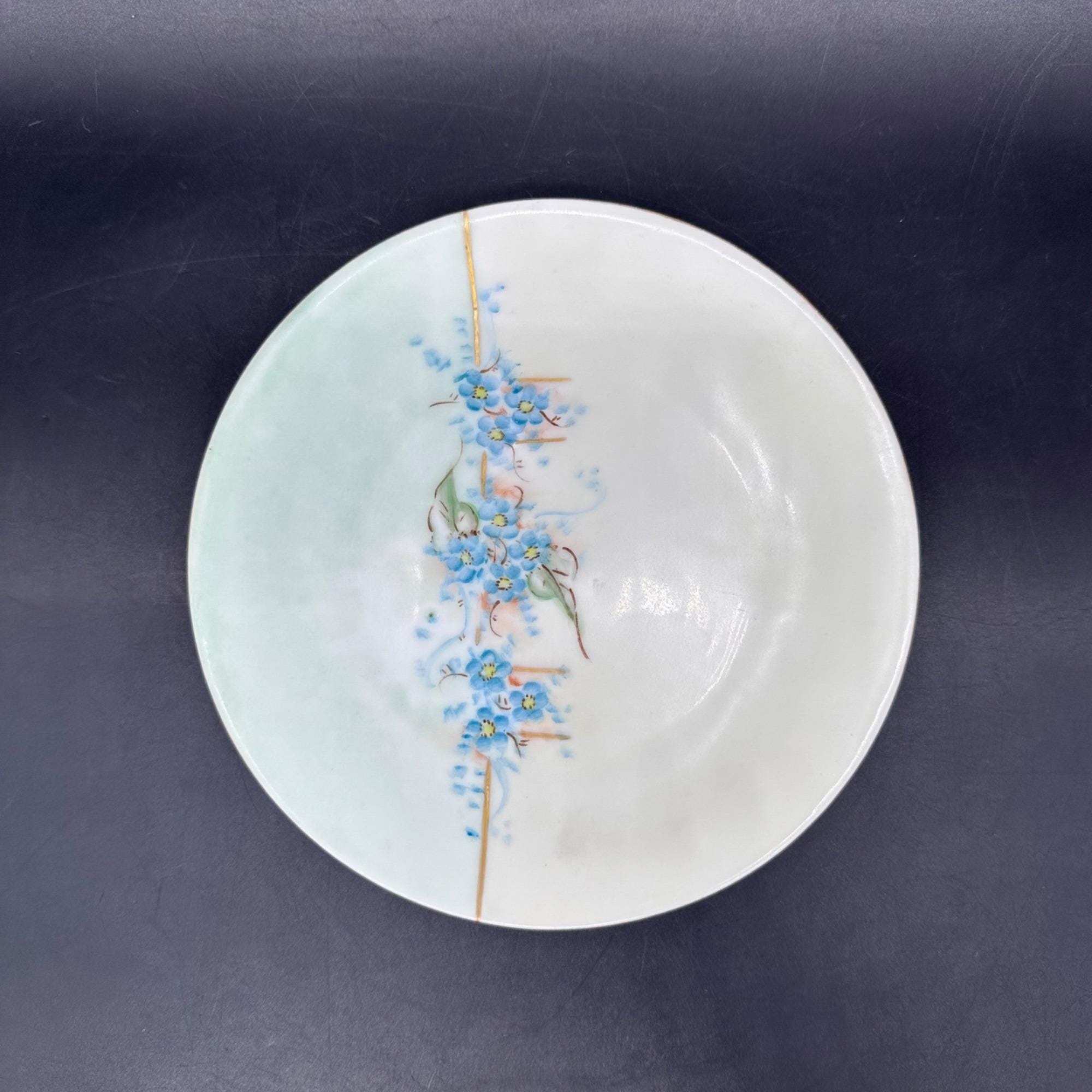 Vintage Floral Plate Hand Painted Blue Flowers Porcelain 6 Inch