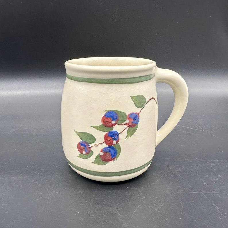 Vintage Olde Cape Cod Pottery Mug Berry Handmade Blue Red Botanical Cup