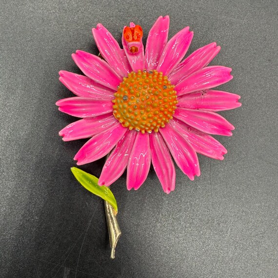 Pink Floral Enamel Brooch Pin Vintage 1960\'s Vintage Pastel Enamel Rose Spray Gold Tone Brooch ~ 1960s  main image 4