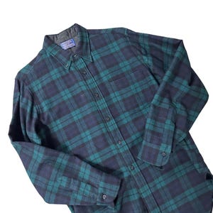 Vintage Pendleton Wool Shirt Plaid Medium Green Blue Button Up 1960s Mens Flannel