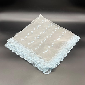 Vintage Sheer Scarf Baby Blue Polka Dot Square Hair Wrap Retro Fashion Accessory
