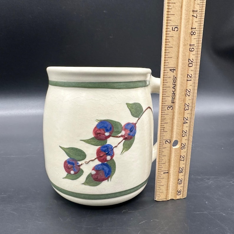 Vintage Olde Cape Cod Pottery Mug Berry Handmade Blue Red Botanical Cup