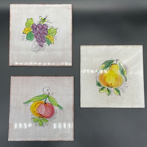 Italian Tile Trivets Terracotta Fruits Hand Painted Cotto Petrus