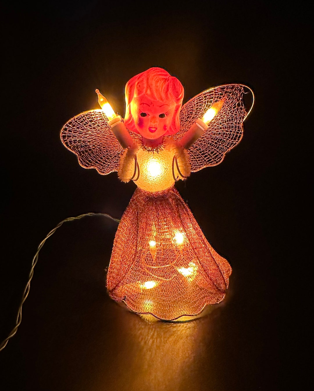 Vintage Christmas Tree Topper Angel Lighted Japan Kitschy Chenille Pipe