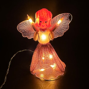 Vintage Christbaumspitze Engel beleuchtet Japan Kitsch Chenille Pfeifenreiniger 1950s