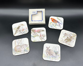 Vintage Coasters Cork Backed Casa Australia Kangaroo Birds JP 1987