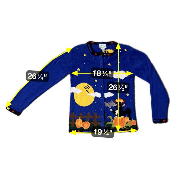 Vintage Quacker Factory Halloween Sweater Cardigan M Black Cat