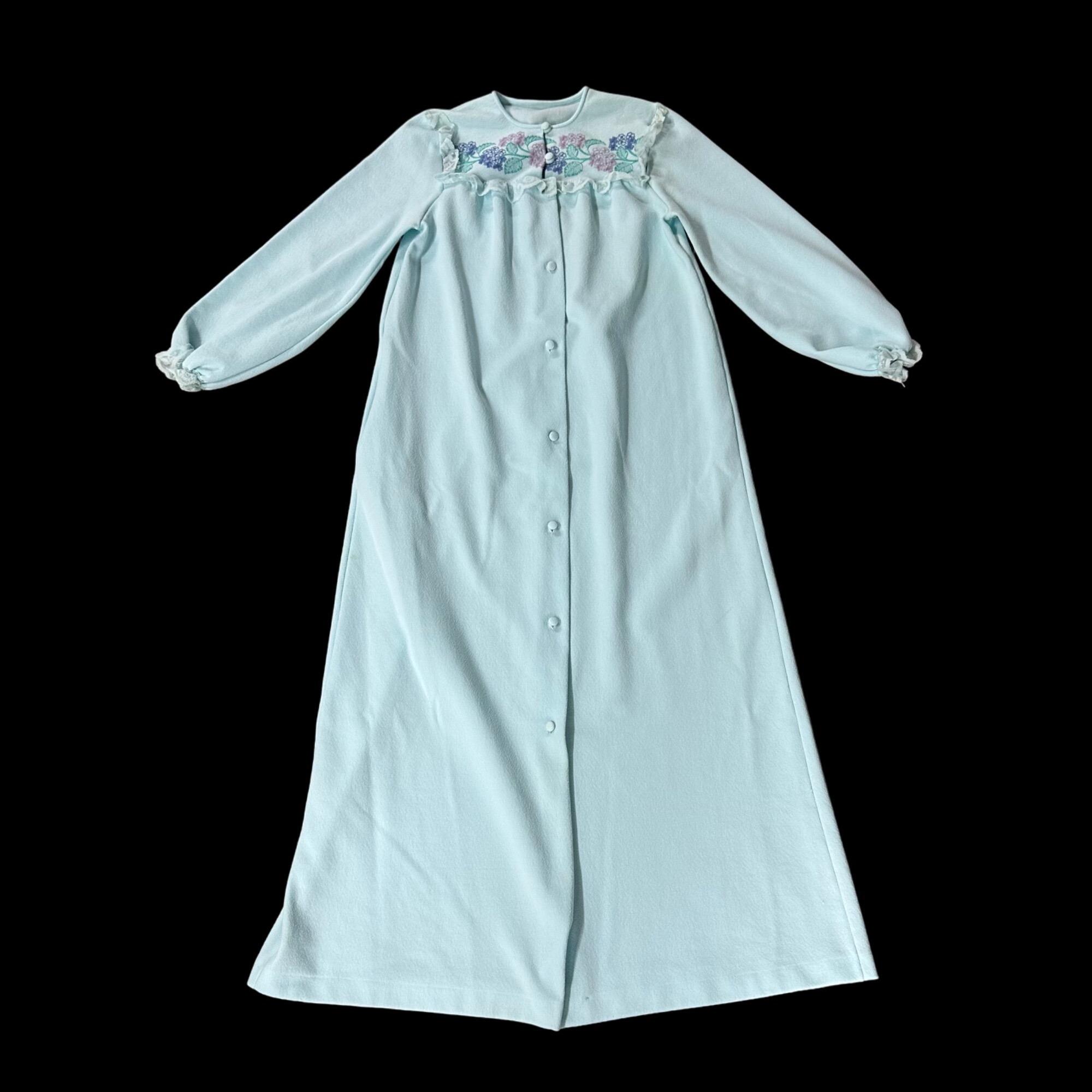 Blue Star Pattern Robe Vintage Robe Duster Nightgown Light Blue Floral Embroidered Pink Purple ...