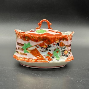 Vintage Japanese Geishaware Trinket Box Hand Painted Porcelain Oval Dish Asian