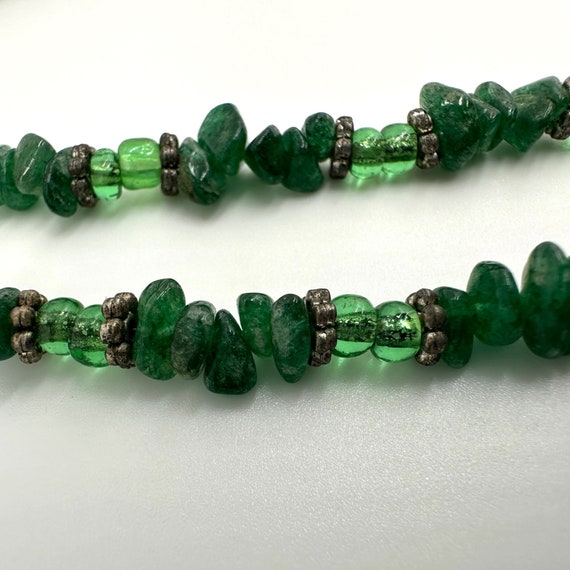 Collier Ancien Perles Pâte De Verre Et Malachite Verte - Bijou D'occasion