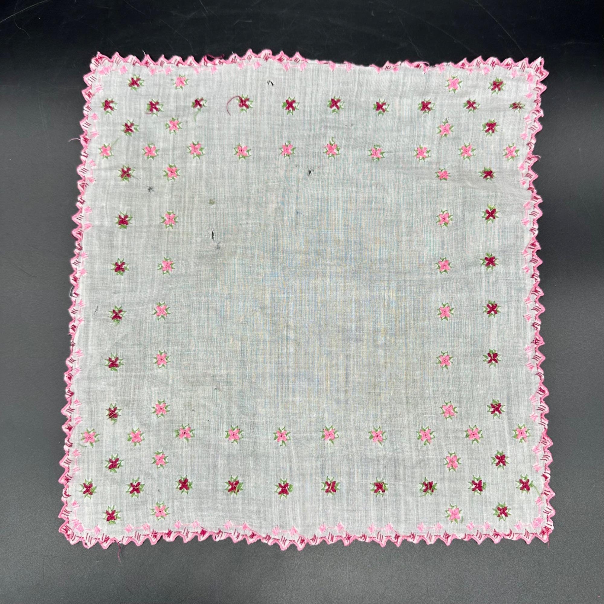 ヴィンテージハンカチ 花柄刺繍 ピンク ハンカチ レトロ ファッション