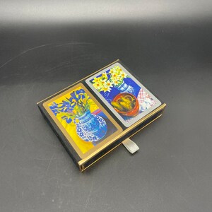 Cartes à jouer vintage Double Deck Bridge Pinochle Set Congrès Fleurs Jaunes Bleu Vase Espagne