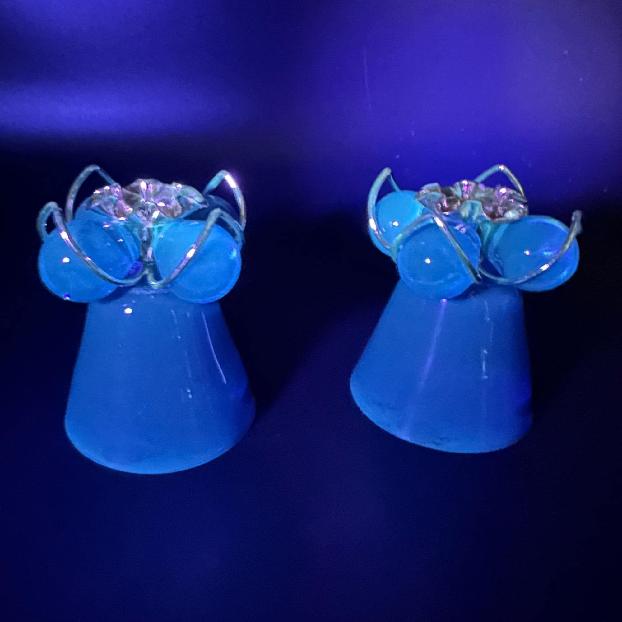 Vintage MCM Lucite Acrylic Blue Candle Holders Metal Accents  MCM lucite candelabra. EUC, vintage 1970’s item. 10x7 main image 0