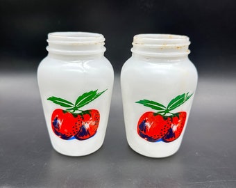 Vintage Stovetop Shakers Fire King Apple Milk Glass Salt and Pepper Red 1950s Kitchen