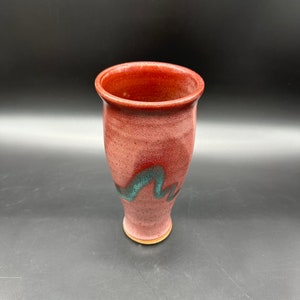 Studio Art Pottery Vase Abstract Signed Coffelt Maroon Blue Stripe