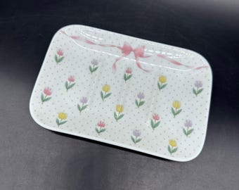 Jabonera vintage Tulipanes matutinos Andre Richard Japón Lazo floral Casa de campo Abuela años 80