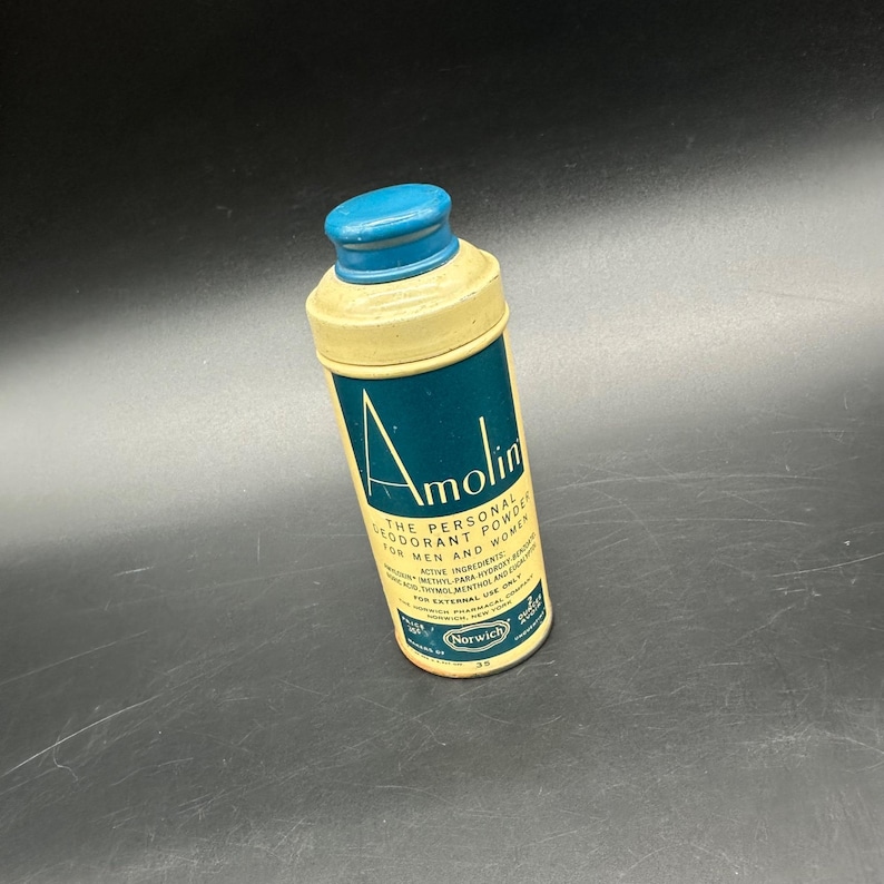 Amolin R Vintage Advertising Tin Amolin Personal Deodorant Powder Bathroom Decor ...