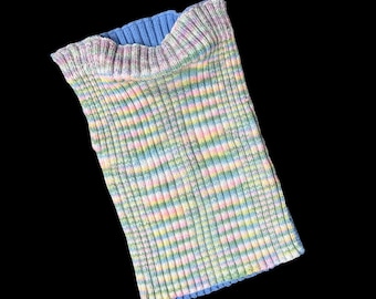 Vintage Sweater Vest Handmade Reversible Crocheted Pastel Stripes Blue Ribbed