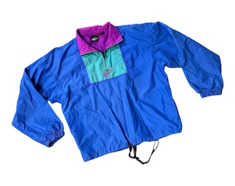 Vintage 90s Redsand Volley Gear Windbreaker Jacket S Blue Purple Green Quarter Zip