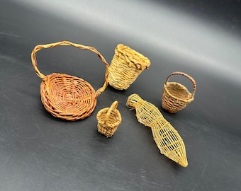 Lot de 5 paniers tressés miniatures artisanaux, lot de 5 mini paniers décoratifs rétro