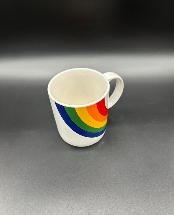 Vintage Coffee Mug Cup Rainbow 1984 FTD Made In Korea Kitsch Ceramic