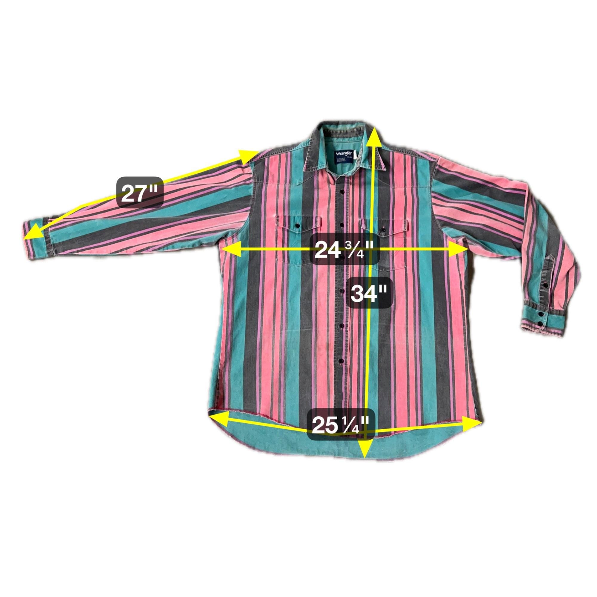 Vintage Wrangler Brushpopper 90s Western Shirt Pink Teal Stripes