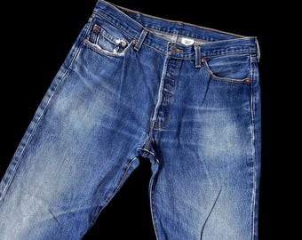 Vintage Levis 501 Jeans Mexico 1990s Button Fly Distressed Blue Denim 36 x 34