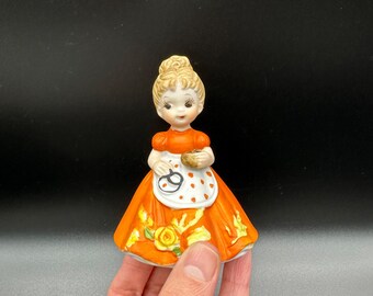 Vintage Girl Figurine George Good Josef 1974 Autumn Orange Yellow
