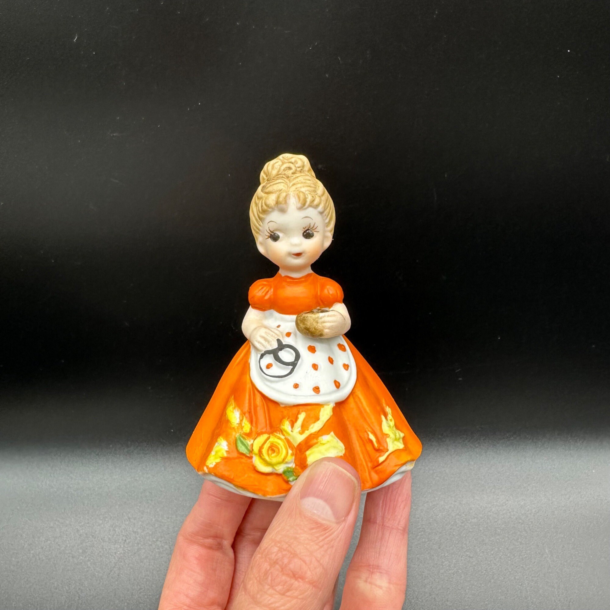 Vintage Girl Figurine George Good Josef 1974 Autumn Orange Yellow