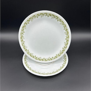 Vintage Plates Spring Blossom Crazy Daisy Corelle Corning 1970s Avocado Green Floral
