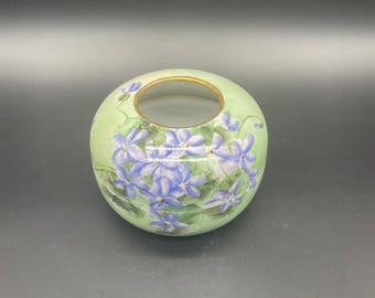 Antique Hair Receiver Trinket Dish Purple Flowers Austria Porcelain Hand Painted