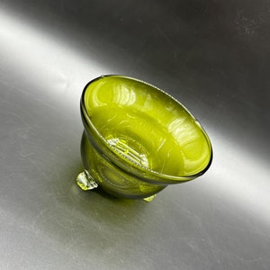 Vintage Art Glass Bowl Footed Avocado Olive Green Handmade Candy Dish Decorative