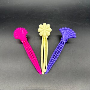 Vintage Hair Clips 1980s Plastic Retro Styling Barrettes Pink Purple White Set