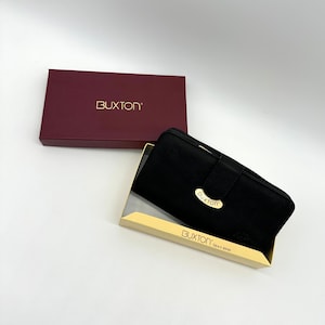 Buxton Heiress Wallet Cuero Negro Cuero de Vaca Chequera Organizador Tarjeta ID Titular