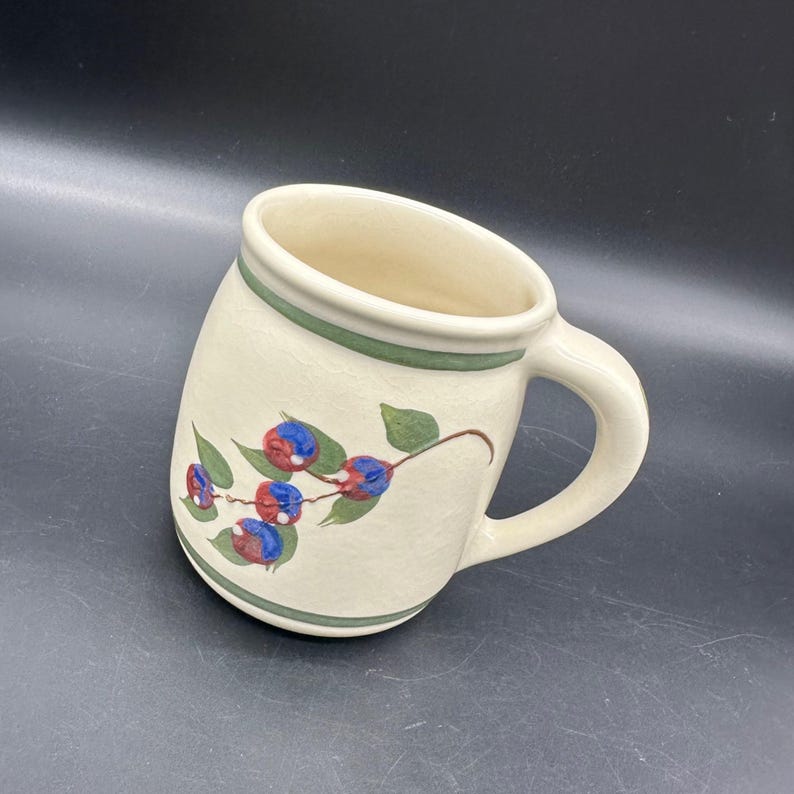 Vintage Olde Cape Cod Pottery Mug Berry Handmade Blue Red Botanical Cup