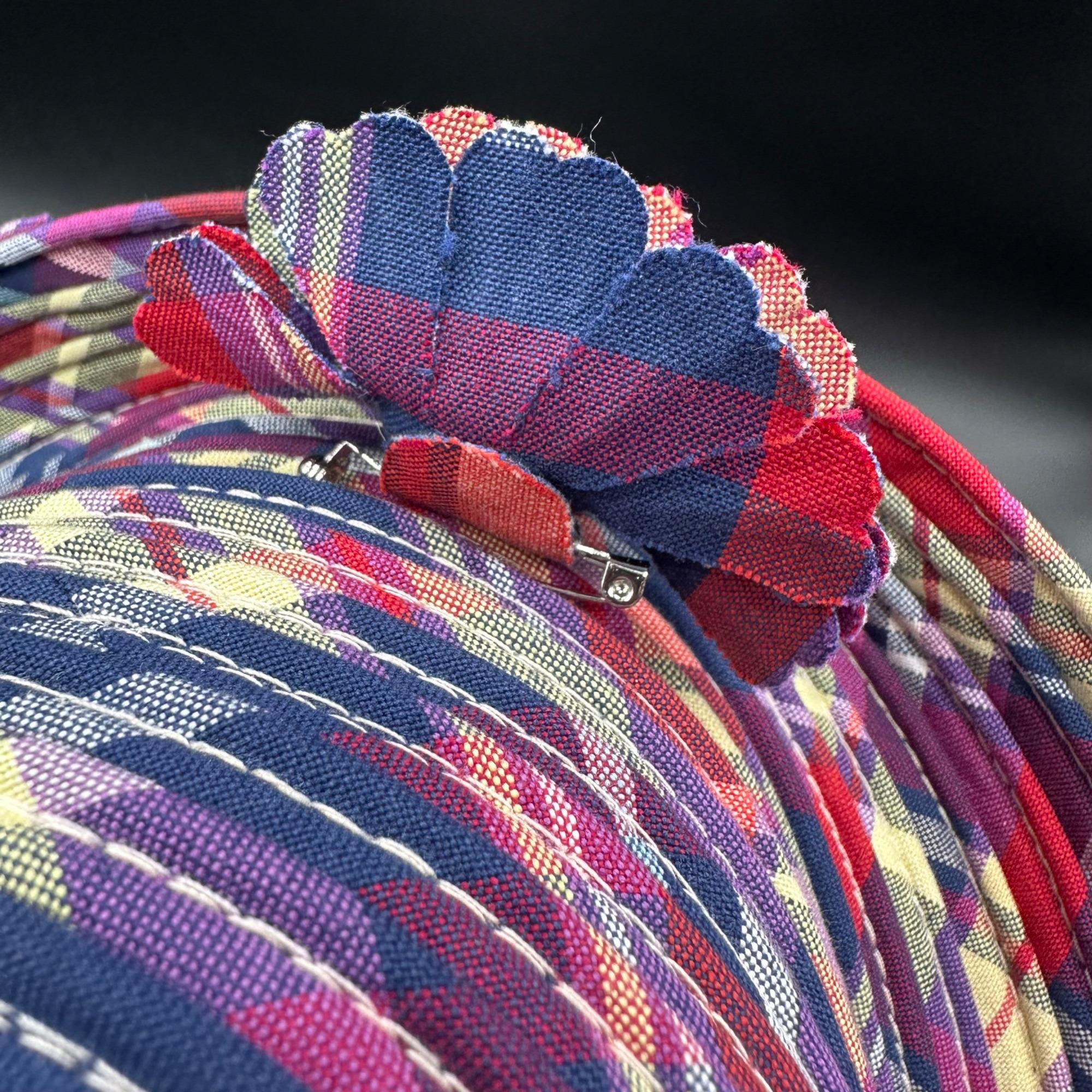 Vintage Plaid Hat 1990s Pink Blue Flower Brooch Accent Y2K  display picture 2