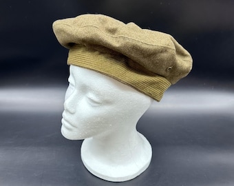 Boina militar vintage de lana verde de los años 40, forrada de vinilo, marca Society, fabricada en EE. UU., talla 7 1/8.