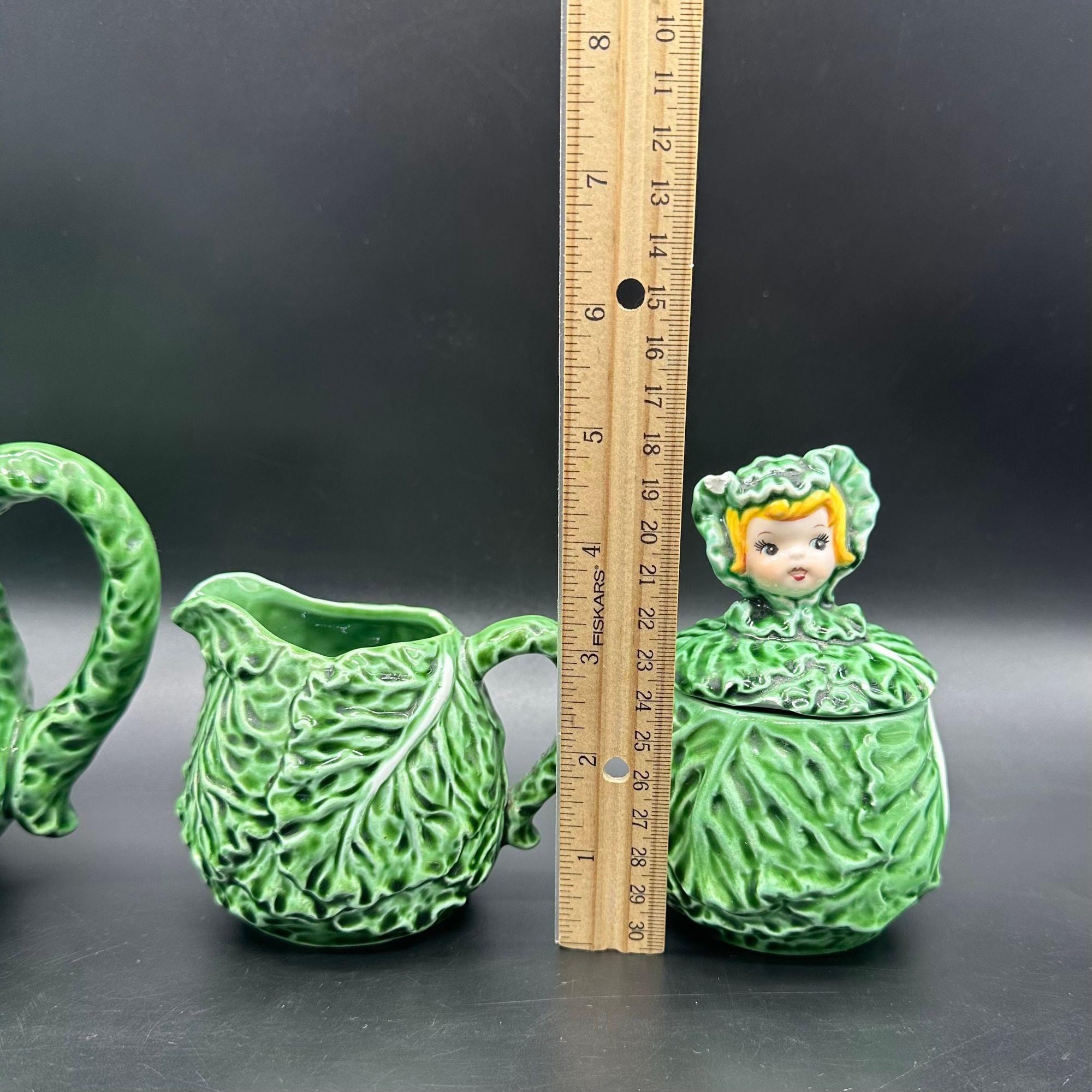 Lefton Cissy Cabbage Cuties シュガーポット 未使用 Vintage Cabbage Leaf Teapot Creamer Sugar Bowl Cissy Lefton Japan