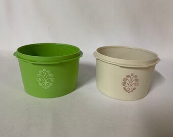 Vintage Tupperware Containers-Set of 2 No Lids Green & Tan
